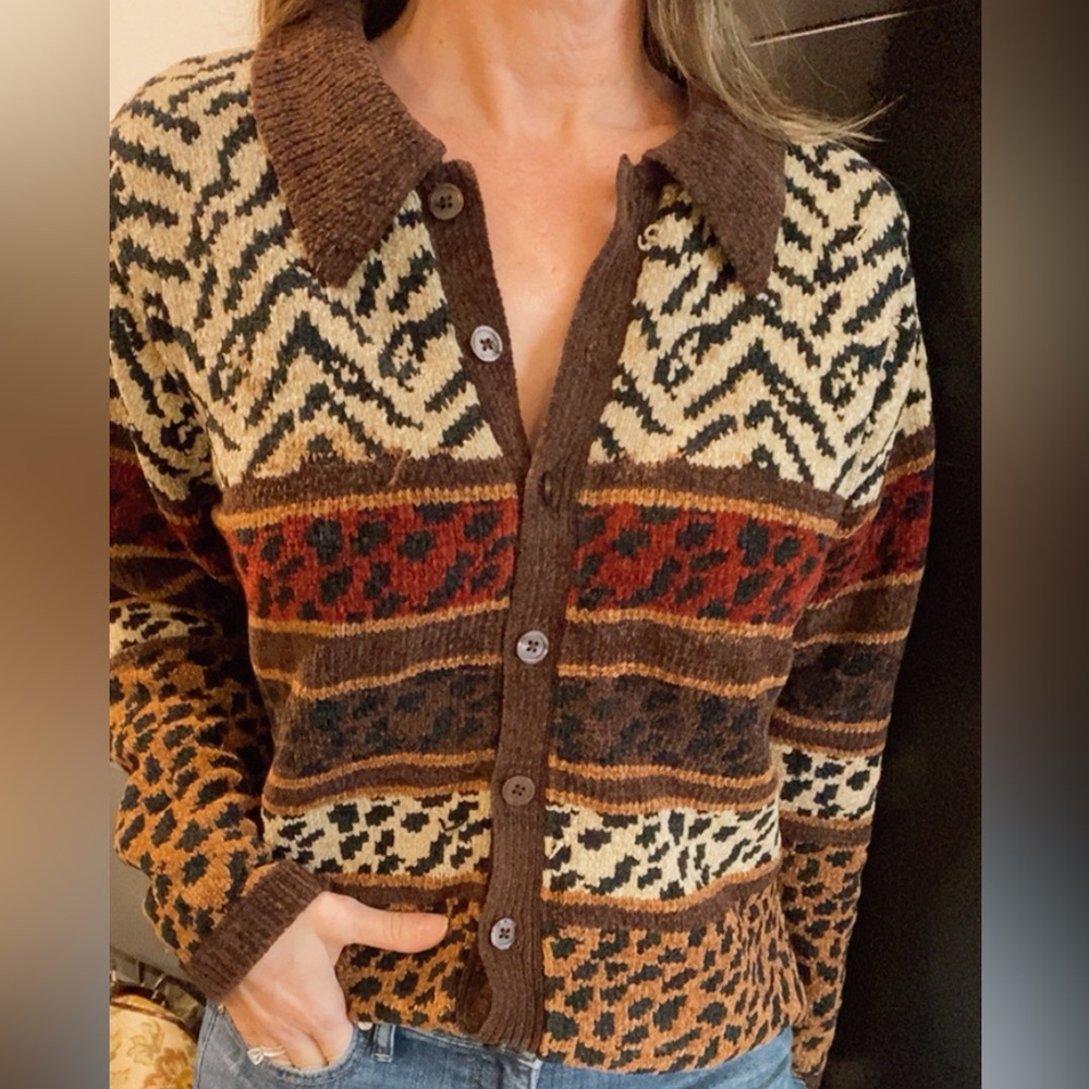 SOLD Vintage 90s animal print cardigan